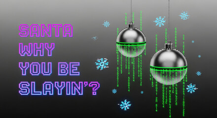 Image with silver ornament, blue snowflake, and falling numbers, representing a digital holiday concept with winter and technological theme