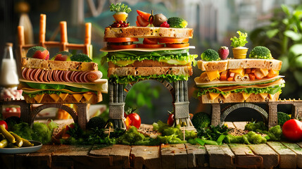 Architectural sandwich artistry in gourmet culinary design