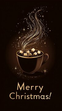 Postal de taza con chocolate y malvaviscos navide&ntilde;os.