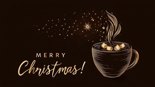 Postal de taza con chocolate y malvaviscos navide&ntilde;os.