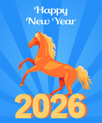 Happy new year card with fire horse  2026