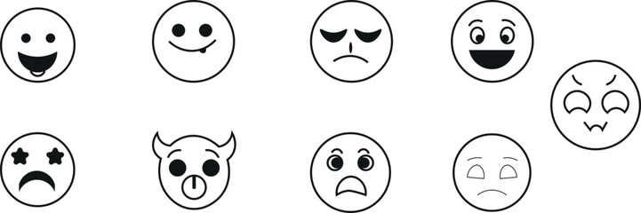 Minimalist Hand-Drawn Emoji Pack . Black Ink Smileys