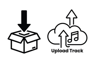 Icon representing downloading into a box and uploading a music track to the cloud