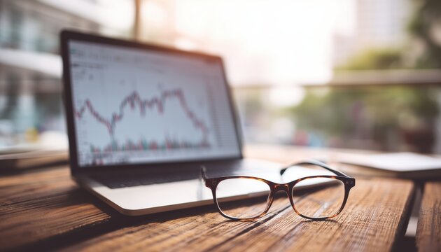 Closeup Of Banking Finance Analyst In Eyeglasses Working On Laptop In Sunny Office, Analyzing Stock Report On Notebook Screen. Blurred, Horizontal Mockup. - Powered by Adobe