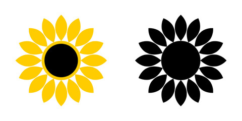 Simple Sunflower Head Plant Symbol Icon Set. Vector image.	