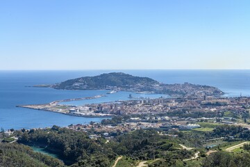 Obraz premium Aerial view of the city of Ceuta surrounded by the Mediterranean Sea.