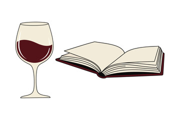 Cozy evening a glass of red wine and an open book