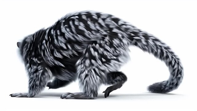 Adorable Marmoset Monkey Poses on White Background in Studio.