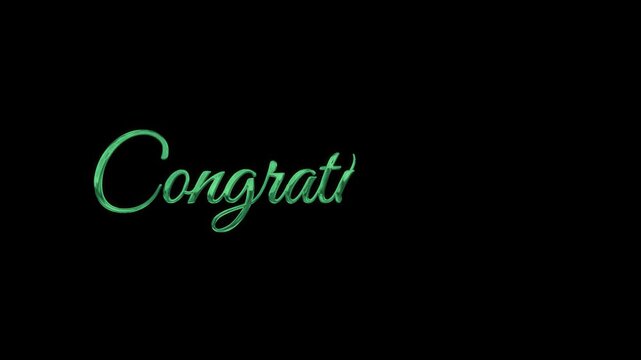 green lettering congratulations text animation on a black background perfect for global celebration events digital greeting cards or award ceremony design. 4K Video.
