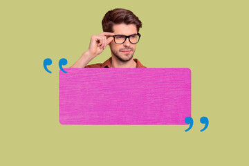 Fototapeta premium Creative collage showing people person with speech bubble representing fast internet communication blogging internet job work