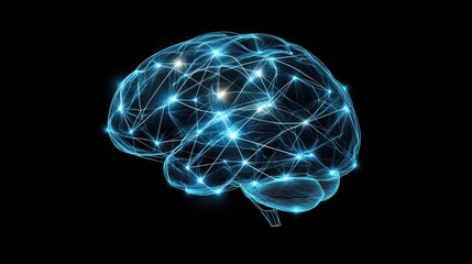 Illustration showcases a digital brain with glowing data points and neural connections, symbolizing artificial intelligence in a surrealistic style