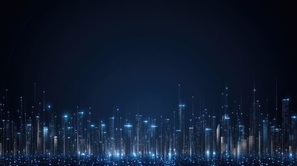 A vibrant digital cityscape showcases glowing skyscrapers and lights in a harmonious blend of blue hues, creating a futuristic urban atmosphere