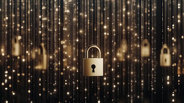 A professional visual representation of cyber security featuring a digital padlock and flowing binary code, emphasizing online protection - Powered by Adobe