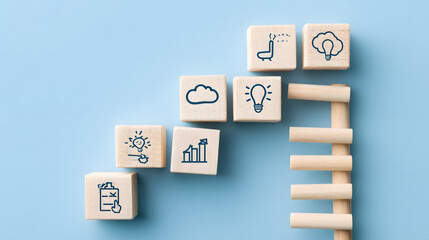 Captivating Wooden Block Coaching Concept Artwork Showcasing Empowering Guidance and Transformative Personal Development