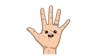 Humorous hand illustration with a happy expression and a wedding ring on the finger