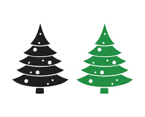 Pine tree silhouette and outline vector set. Christmas tree icon collection. Evergreen, fir, spruce forest graphic elements. Winter holiday design asset for decoration.