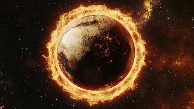 Video A planet surrounded by a ring of fire in space, suitable for astronomy or science-themed projects