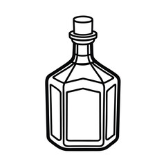 A single, isolated transparent glass bottle of red wine with a blank label for alcohol beverage vector illustration