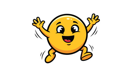 Obraz premium Joyful bouncing emoticon illustration with excited expression and dynamic movement lines