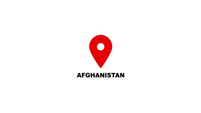 Afghanistan map location pin animation. Afghanistan text up down location pin pointer icon white background, Alpha channel GPS location tracking animation. 4K video.
