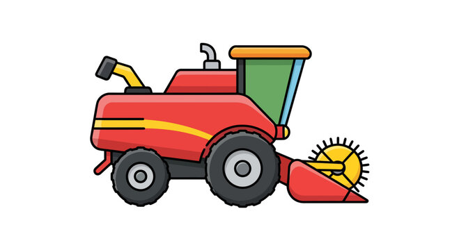 Stylized harvest machine icon, designed in a cheerful and uncomplicated manner, presenting