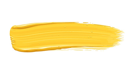 Vibrant sunshine yellow acrylic paint stroke isolated against a stark white background backdrop