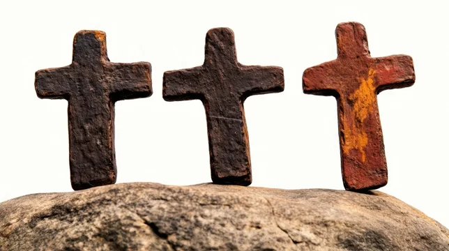 Three Weathered Crosses Rising from Solid Rock