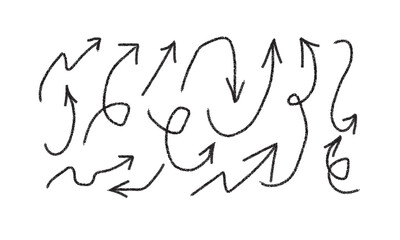 Hand drawn doodle arrows pointing in multiple directions grunge