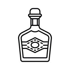 Isolated transparent empty glass wine bottle and alcohol container object with a blank label on white