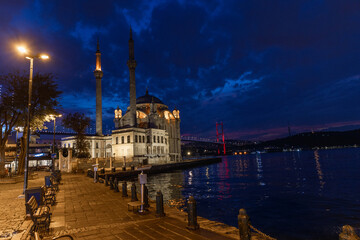 Beautiful View of Ortakoy mosque and Bosphorus bridge, Istanbul, Turkey