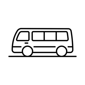 Minibus icon. Black outline linear silhouette. Editable strokes. Side view. Vector simple flat graphic illustration. Isolated object on a white background.