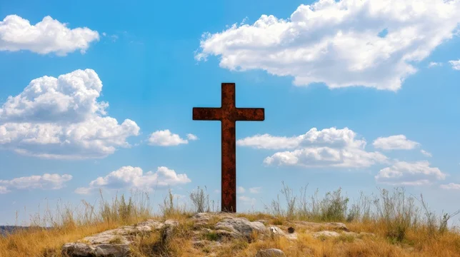 Hilltop Roman Cross against Clouds