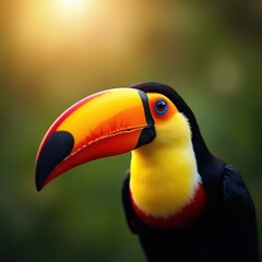 Fototapeta premium Exotic Toucan Showcasing Oversized Beak in Striking Close-Up