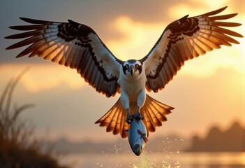Naklejka premium Osprey's Grasp Featuring Fish Talons Capture of Prey in Flight