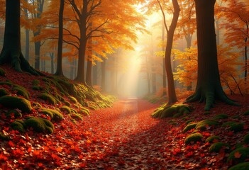 Obraz premium Vibrant Autumn Leaves Blanket Forest Floor Colorful Leaf Carpet Nature Beauty Scenery