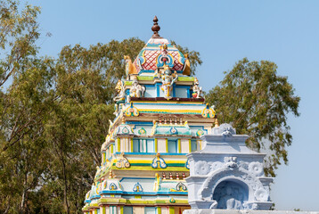 View of the ancient Sathya Sai Baba Temple situated on the outskirts of Puttaparthi in Andhra Pradesh, India.