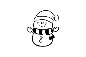 Hand-Drawn Christmas Clipart Cute snowman with hat and scarf, smiling isolated on transparent background