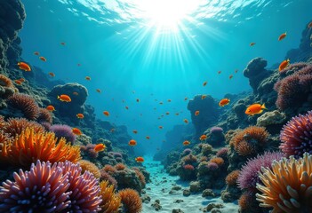 Obraz premium Vibrant Coral Reef Underwater Landscape with Colorful Marine Life and Coralformations