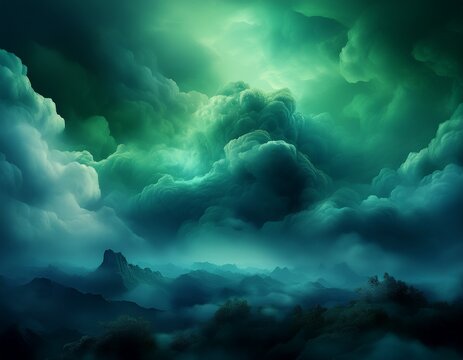 cloud sky green blue dark tone fear horror smoke mist heavy cumulus atmosphere background