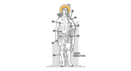 Depiction of Saint Sebastian pierced by arrows, a symbol of resilience and faith, perfect for historical, religious, or artistic themes in your project
