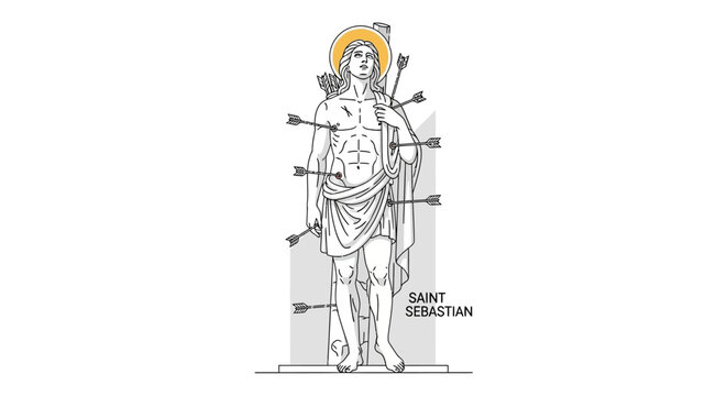 Depiction of Saint Sebastian pierced by arrows, a symbol of resilience and faith, perfect for historical, religious, or artistic themes in your project