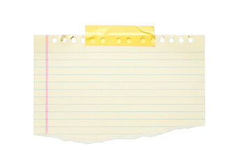 A piece of lined notebook paper with torn bottom and top edges isolated on transparent background