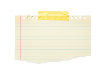 A piece of lined notebook paper with torn bottom and top edges isolated on transparent background