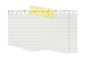 A piece of lined notebook paper with torn bottom and top edges isolated on transparent background