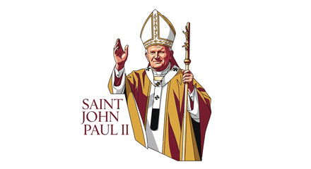 Inspiring graphic of Saint John Paul II giving a blessing, perfect for religious education materials and Catholic publications, a vibrant symbol of faith and hope for the faithful