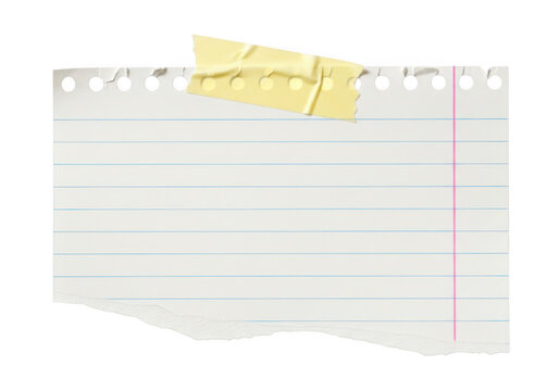 A piece of lined notebook paper with torn bottom and top edges isolated on transparent background