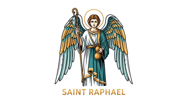 Saint Raphael the Archangel with wings and halo, a symbol of healing, guidance, and protection for religious and spiritual themes, inspiring faith and hope for believers