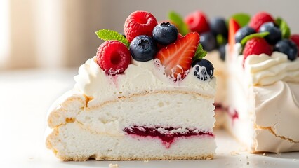 Elegant Pavlova Dessert with Fresh Fruits in Gourmet Editorial Style