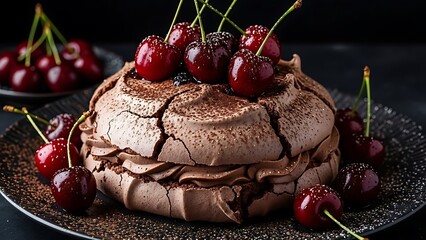 Elegant Pavlova Dessert with Fresh Fruits in Gourmet Editorial Style