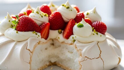 Elegant Pavlova Dessert with Fresh Fruits in Gourmet Editorial Style